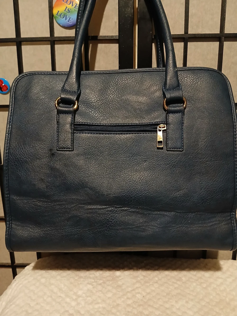 Michael Kors Navy Leather Satchel with Gold Accents